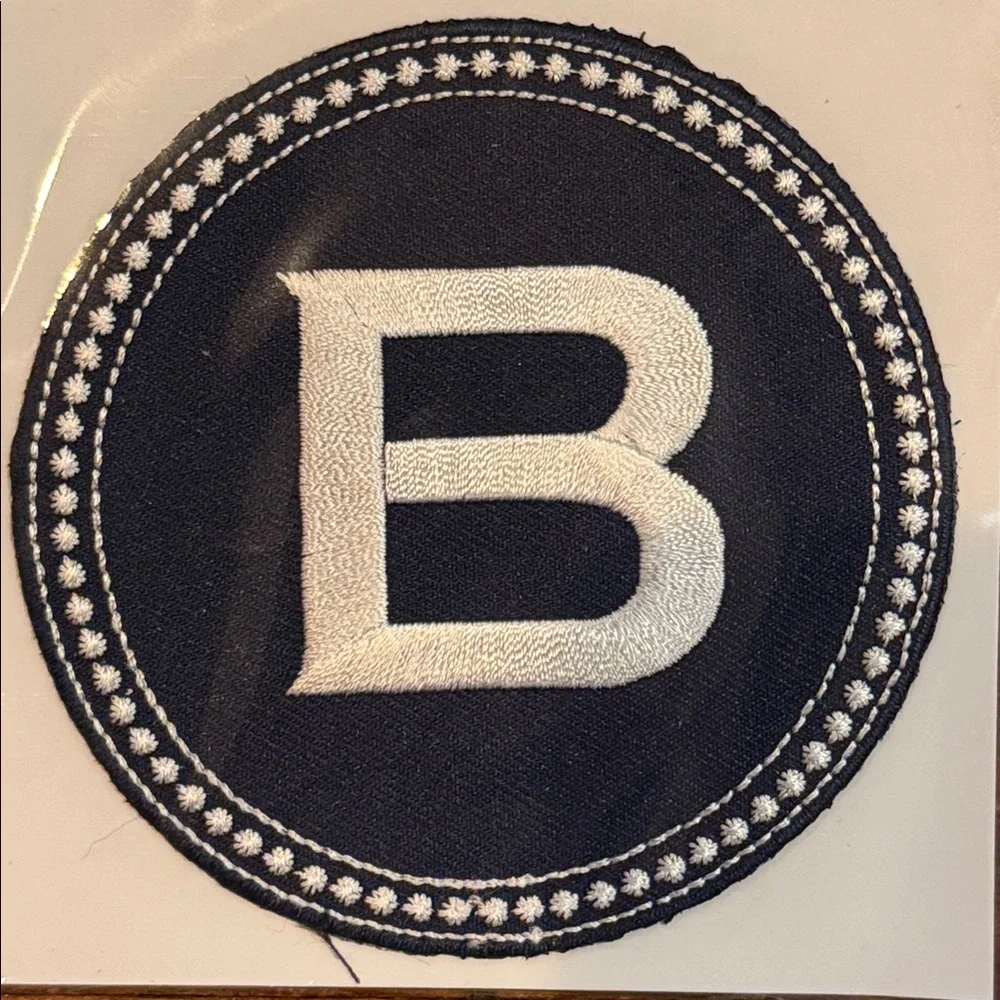 NIP TOSS Designs Peel & Stick Embroidered B Initial Patch Bella Set 2 Blue White